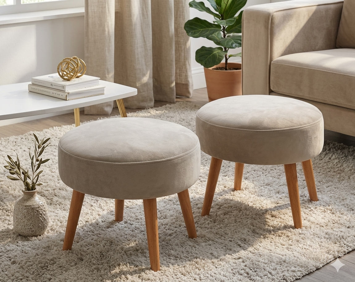 deux Poufs ronds 4 pieds